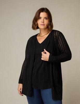 Live Unlimited London Womens Crochet Knitted Relaxed Cardigan - 14 - Black, Black