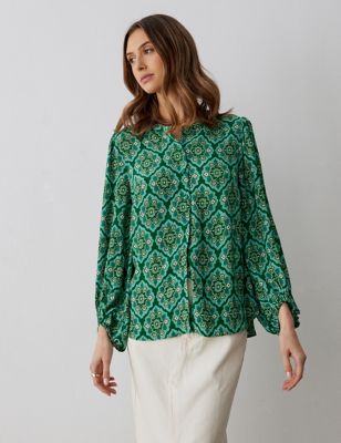 Finery London Women's Printed Long Sleeve Blouse - 16 - Green Mix, Green Mix