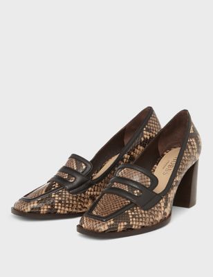 M&S Hobbs Womens Leather Animal Print Block Heel Court Shoes
