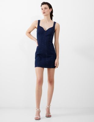 French Connection Womens Denim Sweetheart Neckline Mini Dress - 8 - Blue Denim, Blue Denim