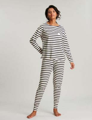 Joules Womens Cotton Rich Striped Pyjama Set - Cream Mix, Cream Mix,Grey Mix