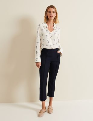 Phase Eight Womens Cotton Blend Cropped Trousers with Stretch - 12 - Navy, Navy