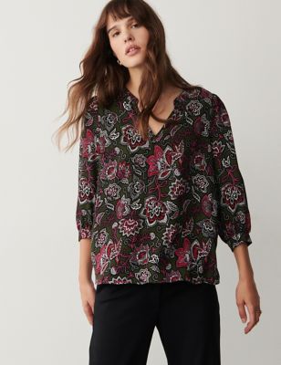 Finery London Womens Floral V-Neck Top - 8 - Green Mix, Green Mix