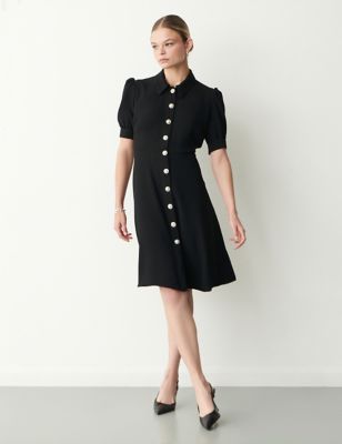 Finery London Womens Button Detail Knee Length Shirt Dress - 16 - Black, Black,Brown