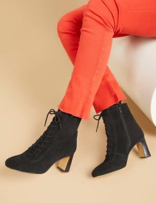 Jones Bootmaker Womens Suede Lace Up Block Heel Ankle Boots - 5 - Cognac, Cognac
