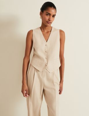 Phase Eight Women's Waistcoat with Linen - 8 - Neutral, Neutral