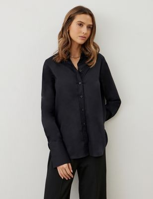 Finery London Womens Pure Cotton Collared Shirt - 18 - Black, Black,Navy,Light Blue,White