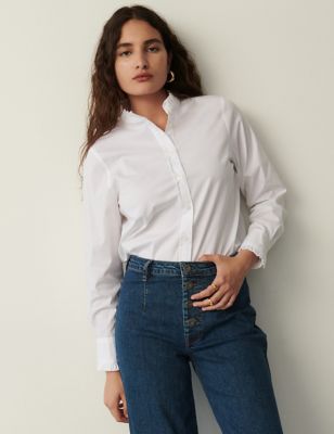 Finery London Women's Cotton Rich High Neck Frill Detail Shirt - 8 - White, White
