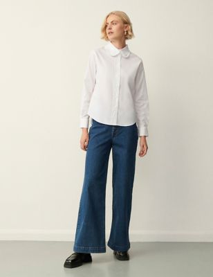 Finery London Womens Cotton Rich Frill Peter Pan Collar Shirt - 14 - White, White