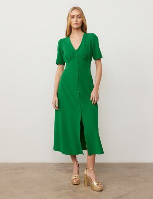 Finery London Womens V-Neck Midaxi Tea Dress - 10REG - Green, Green