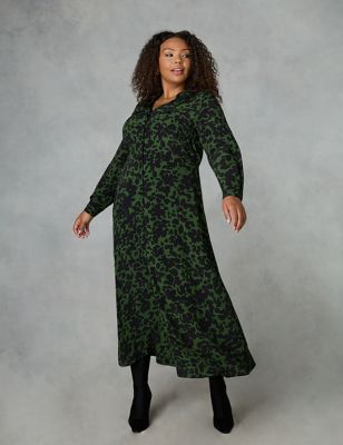 Live Unlimited London Womens Floral Midaxi Shirt Dress - 24 - Green Mix, Green Mix