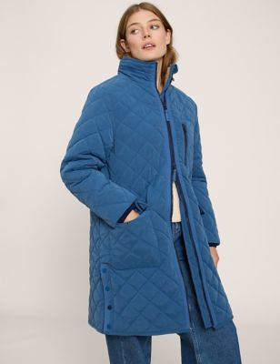 White Stuff Womens Quilted Longline Coat - 8 - Blue, Blue