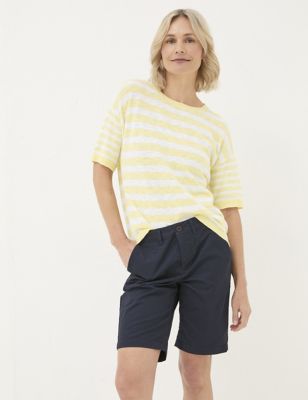 Fatface Womens Cotton-Rich Striped Knitted Top with Linen - 8 - Yellow Mix, Yellow Mix,Multi
