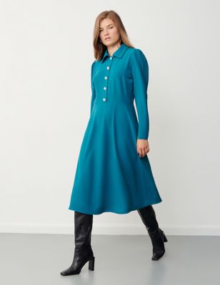 Finery London Womens Midi Waisted Dress - 16 - Dark Blue, Dark Blue,Brown