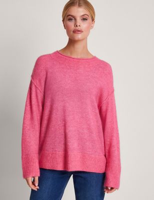 Monsoon Womens Crew Neck Jumper with Wool - Pink, Pink