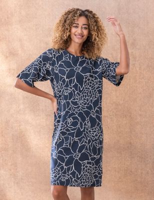 Celtic & Co. Womens Organic Cotton Floral T-Shirt Dress - 10 - Navy Mix, Navy Mix