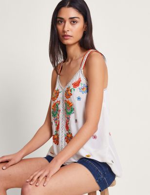 Monsoon Womens Floral Embroidered Cami Top - XL - Ivory Mix, Ivory Mix