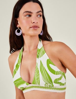 Accessorize Womens Printed Padded Halterneck Bikini Top - 8 - Green Mix, Green Mix