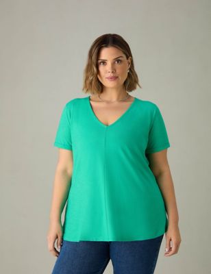 Live Unlimited London Womens Pure Cotton V-Neck T-Shirt - 16 - Green, Green