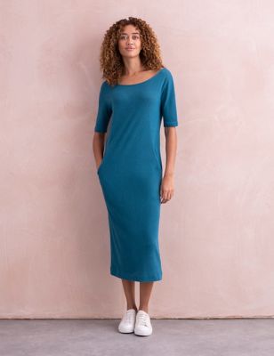 Celtic & Co. Women's Linen Blend Midi Shift Dress - 8 - Pink, Pink,Teal