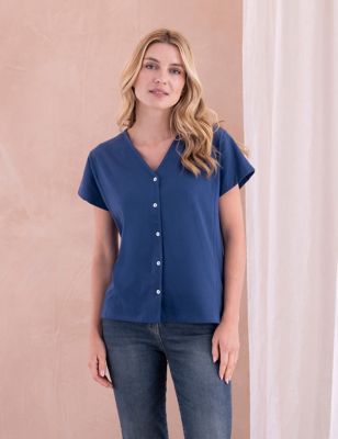 Celtic & Co. Womens Pure Cotton Button Through Blouse - 18 - Blue, Blue