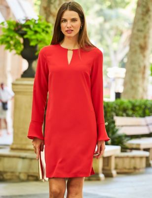 Sosandar Womens Knee Length Shift Dress - 12REG - Red, Red