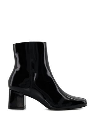 Dune London Womens Leather Block Heel Square Toe Ankle Boots - 6 - Black, Black