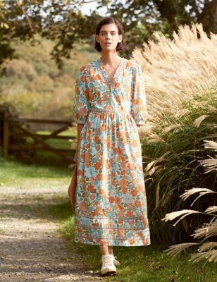 Seasalt Cornwall Womens Pure Cotton Floral Maxi Waisted Dress - 22 - Multi, Multi