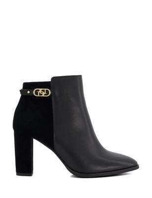 Dune London Womens Leather Buckle Block Heel Ankle Boots - 5 - Black, Black