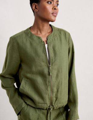 Seasalt Cornwall Womens Pure Linen Collarless Jacket - 16 - Green, Green