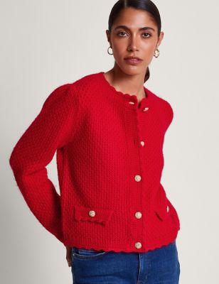 Monsoon Womens Textured Button Front Cardigan - XL, Red
