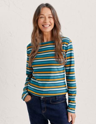M&S Seasalt Cornwall Womens Pure Cotton Striped Long Sleeve T-Shirt