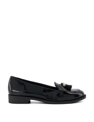 Dune London Womens Wide Fit Patent Tassel Flat Loafers - 7 - Black, Black