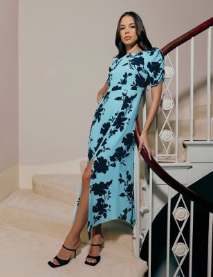 Ro&Zo Womens Floral Midi Waisted Dress - 8PET - Light Blue Mix, Light Blue Mix
