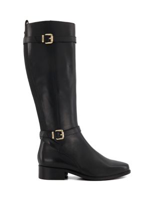 Dune London Womens Wide Fit Leather Buckle Knee High Boots - 7 - Black, Black