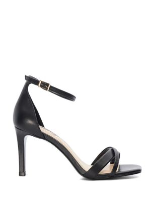 Dune London Womens Leather Strappy Stiletto Heel Sandals - 7 - Black, Black,Gold