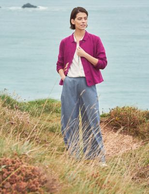 Seasalt Cornwall Womens Pure Linen Collared Short Jacket - 16 - Pink, Pink