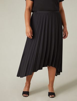 Live Unlimited London Womens Pleated Asymmetric Midi Skirt - 20 - Black, Black