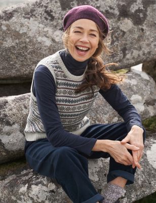 Seasalt Cornwall Womens Merino Wool Rich Fair Isle Knitted Vest - 20 - Natural Mix, Natural Mix
