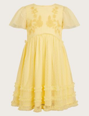 Monsoon Girls Embroidered Dress (3-13 Yrs) - 12-13 - Yellow, Yellow