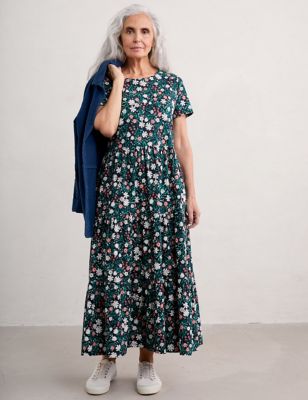 Seasalt Cornwall Womens Pure Cotton Floral Maxi Waisted Dress - 24 - Navy Mix, Navy Mix