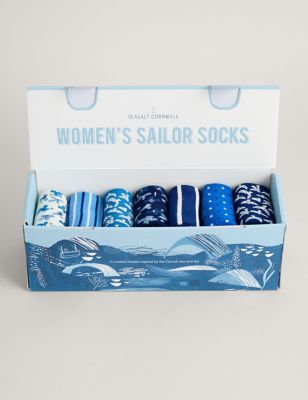 Seasalt Cornwall Womens 7pk Sailor Ankle High Socks - Blue Mix, Blue Mix