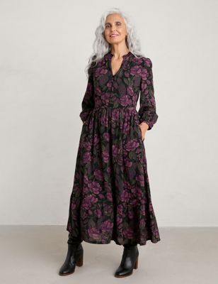 Seasalt Cornwall Womens Cotton Blend Floral V-Neck Midaxi Dress - 20 - Purple, Purple
