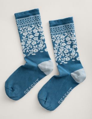Seasalt Cornwall Womens Floral Ankle High Socks - Blue Mix, Blue Mix
