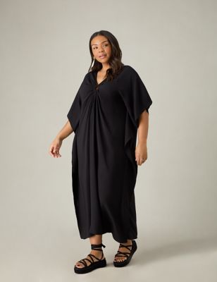 Live Unlimited London Womens Ring Detail Maxi Kaftan Dress - 22 - Black, Black