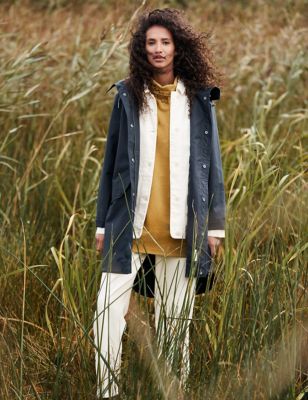 Seasalt Cornwall Womens Waterproof Linen Rich Longline Raincoat - 10REG - Green, Green,Navy
