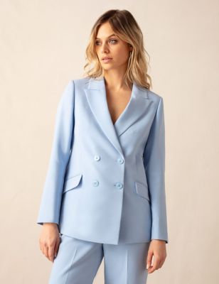 Ro&Zo Womens Tailored Double Breasted Blazer - 18 - Light Blue, Light Blue