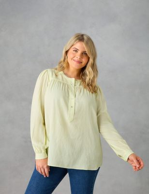 Live Unlimited London Womens Round Neck Blouse - 22 - Yellow, Yellow