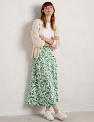 Seasalt Cornwall Womens Cotton Rich Floral Maxi A-Line Skirt - 16REG - Green Mix, Green Mix