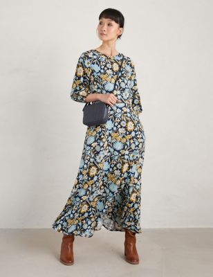 Seasalt Cornwall Womens Floral Maxi Waisted Dress with Linen - 20REG - Navy Mix, Navy Mix